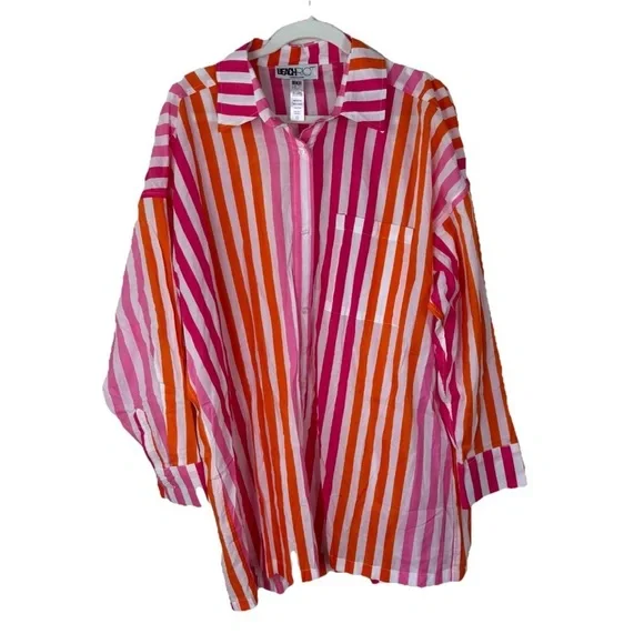 Beach Riot Shirt Alex Top Sunset Stripes Button Down Swim Cover Up Size L Petite - Picture 2 of 5